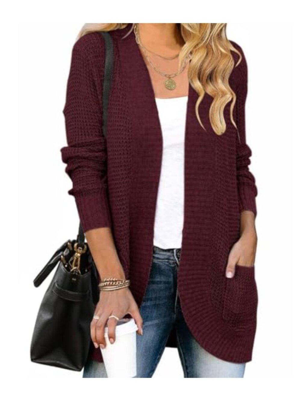 Womens Open Front Long Sleeve Soft Knit Cocoon Cardigan Sweater